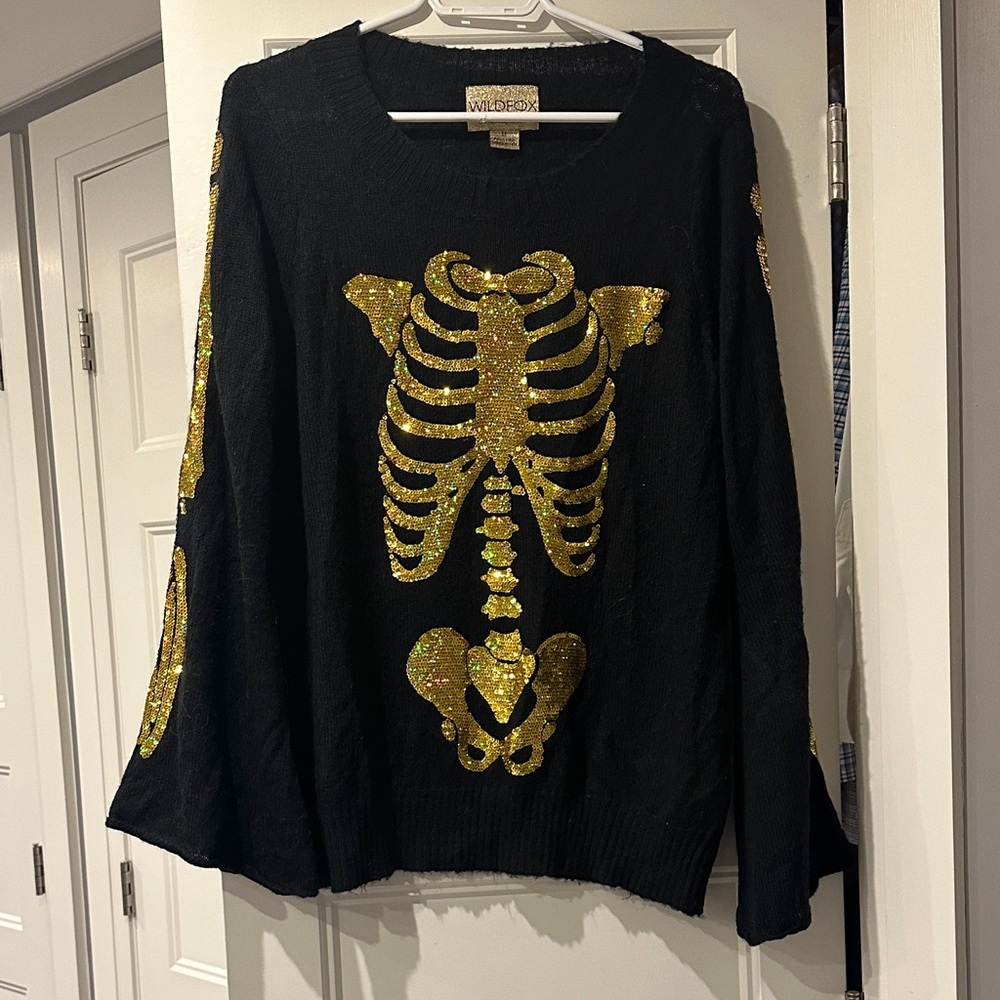 Wildfox Black and Gold Skeleton Sweater